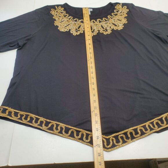 Catherine's Black Gold Embellished Trim Top  Holiday Party Women's Plus Size 2X - Picture 6 of 14